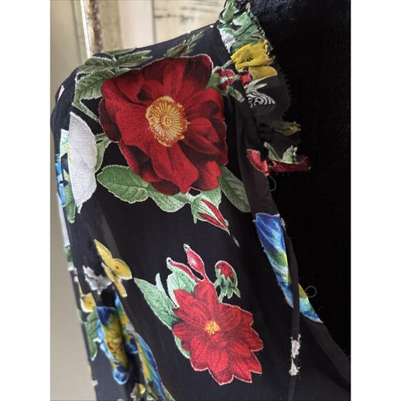 New Alice + Olivia Floral tie long Sleeve Blouse In Black Multi sz S New tie - Picture 2 of 16
